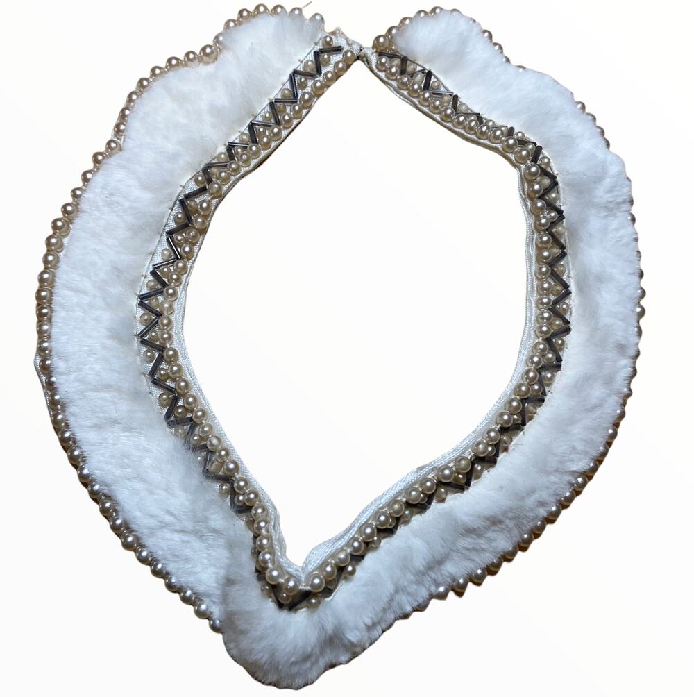 Vintage Fur Pearl Collar Necklace Choker Mid Century Modern MCM Handmade